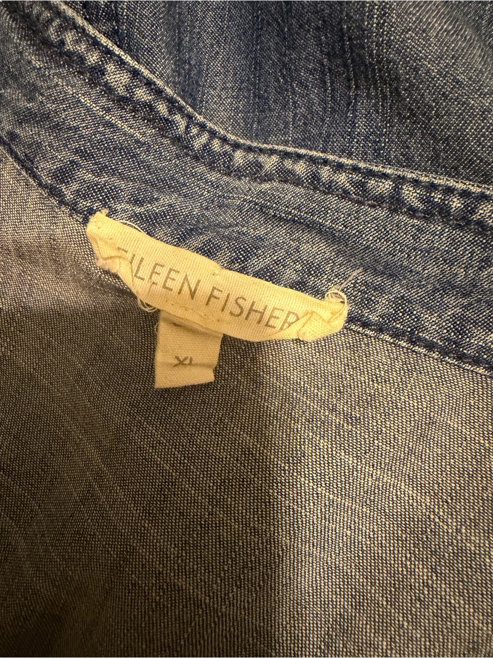 Eileen Fisher Blue Denim Henley-Style Lightweight Shirt Jacket - Picture 3 of 3